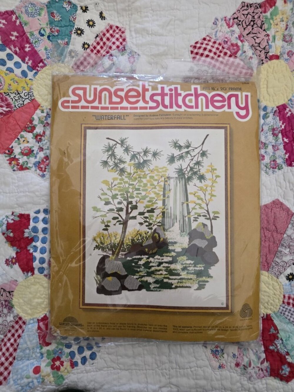 Vintage 1977 Sunset Stitchery Embroidery Crewel Kit “Waterfall” #2468 New/Sealed